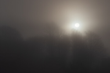 Sunrise on misty morning creating hazy abstract image.Shot in Sweden, Scandinavia