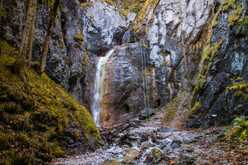 Gorge in Slovak Paradise with waterfall and ladder