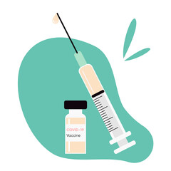 Syringe and COVID-19 vaccine vector illustration. Virus pathogen.