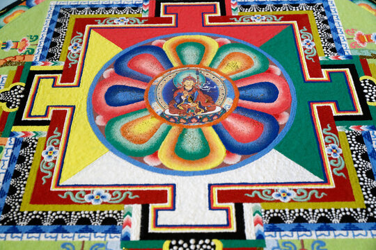 Tibetan Buddhist sand mandala. Padmasambhava also known as Guru Rinpoche. France. 25.02.2017