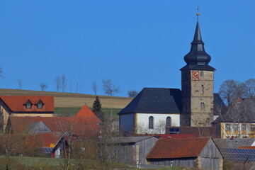 scenic church in a village in bavaria