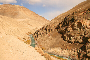 Pamir Highway Wakhan Corridor View with Panj River Valley, Gorno-Badakshan, the Pamir mountain region of Tajikistan