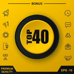 TOP 40 ICON. YELLOW ROUND BUTTON