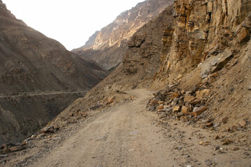 Pamir highway or pamirskij trakt. Landscape around Pamir highway M41 international road, mountains in Tajikistan