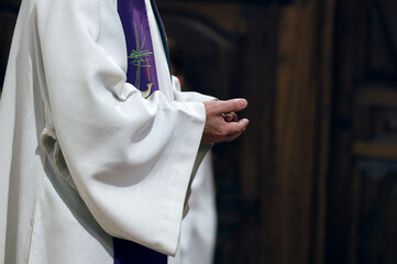 Catholic mass.  Priest.  Saint Gervais. France.  22.03.2018