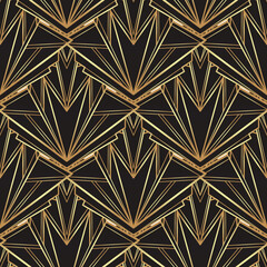 Art deco style geometric seamless pattern in black and gold. Vector illustration. Roaring 1920 s design. Jazz era inspired . 20 s. Vintage Fabric, textile, wrapping paper, wallpaper.