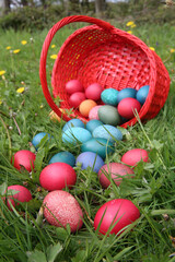 Colorful easter eggs in a basket.  France.  22.03.2018