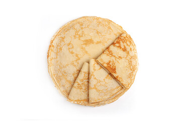 Pancake on the green plate on white background