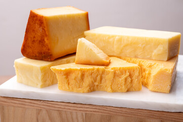 Cheese collection, cheeses from United Kingdom, scottish matured farmcheese and mild cheddar cheese