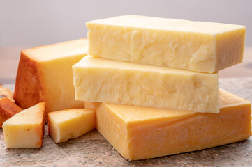 Cheese collection, cheeses from United Kingdom, scottish matured farmcheese and mild cheddar cheese