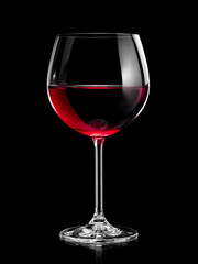 Red wine glass on black background