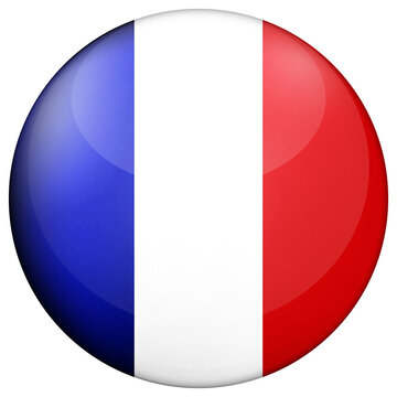 Glass light ball with flag of France. Round sphere, template icon. French national symbol. Glossy realistic ball, 3D abstract vector illustration highlighted on a white background. Big bubble.