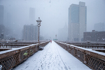 Brooklyn Bridge during Snow Storm