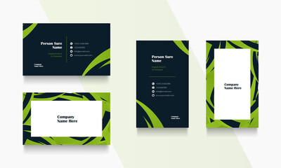 Green Business Card Design Template. Standard Print Ready Business Card. Horizontal and Vertical Layout 