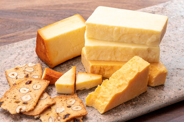 Cheese collection, cheeses from United Kingdom, scottish matured farmcheese and mild cheddar cheese