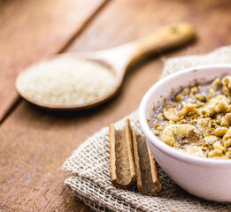sweet quinoa porridge with fruits and cinnamon. Made without milk, lactose free