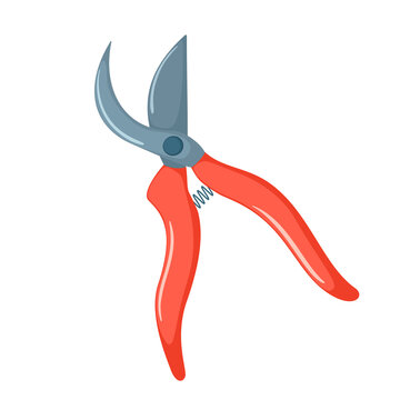 Pruner vector image. Red garden shears icon in cartoon style. Isolated on white background
