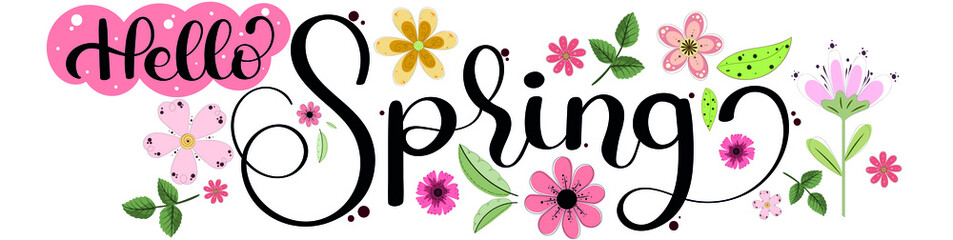 Beauty Floral spring vector. Spring design text hand lettering with flowers and leaves. Illustration Spring season © Luchelle
