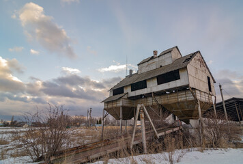 Fototapeta premium Abandoned grain storage and grain flow facilities