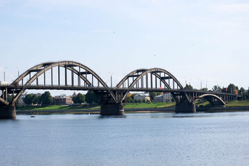 Fototapeta na wymiar view to the bridge across Volga river in Rybinsk, Russia