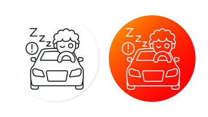 two linear icons on a round substrate, car accident, driver fatigue, desire to sleep