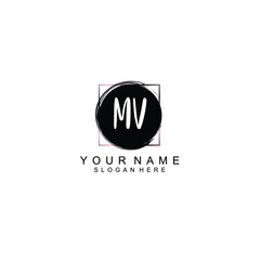 Letter MV Beautiful handwriting logo