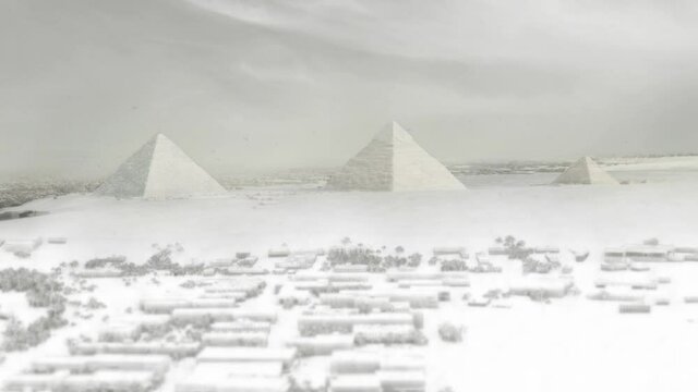 View from the secret tunnel - Giza Valley and Pyramids on winter