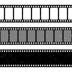 Grunge film strips collection. Old retro cinema movie strip. Video recording. Vector illustration.