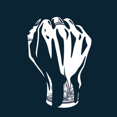 Woman wrist fist pump with tattoo. Female hand with victory knuckle and freedom gesture for martial arts.