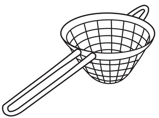 Hand-drawn doodle cartoon style vector image. Fine mesh strainer bar accessory. For bar menu, bartender website design, cocktail making process illustration, alcohol cookbook decoration etc.