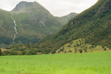 Naklejka premium Mountain green landscape, Rosendal, Norway