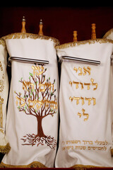 Beth Yaakov Synagogue.   Torah scrolls.  Geneva. Switzerland.