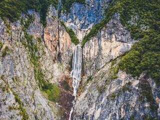 Famous slovenian waterfall Boka in Julian Alps in Triglav National park. One of the highest in...