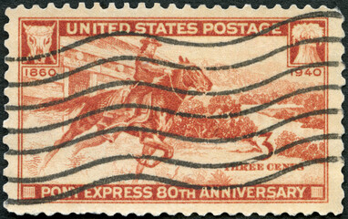 USA - 1940: shows Postrider, pony express 80th anniversary, 1940