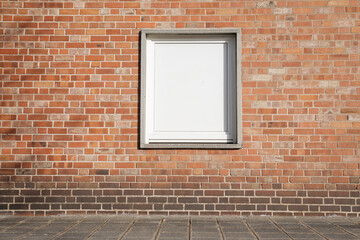 Brick wall with window, white frame with space for text, stonewall with bricks, white window and...
