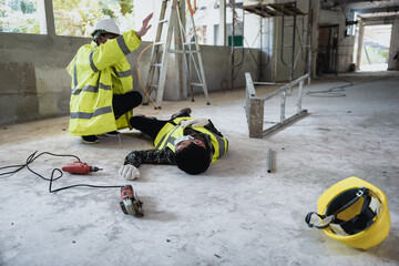 Work accidents of worker in workplace at construction site area and Unconscious with colleague...