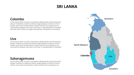 Sri Lanka vector map infographic template divided by states, regions or provinces. Slide presentation