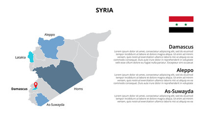 Syria vector map infographic template divided by states, regions or provinces. Slide presentation