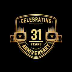 31 years anniversary celebration shield design template. Vector and illustration.
