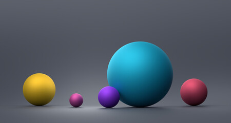Abstract 3d render of composition with colorful spheres, modern background design