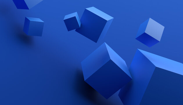 Fototapeta Abstract 3d render, blue geometric background design with cubes