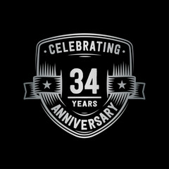 34 years anniversary celebration shield design template. Vector and illustration.