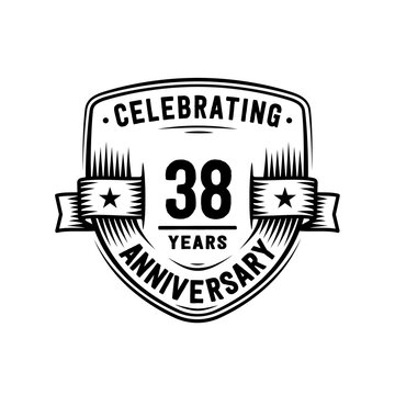 38 years anniversary celebration shield design template. Vector and illustration.