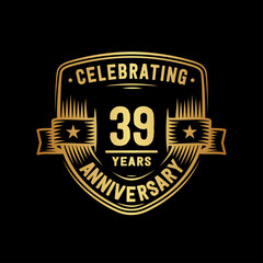 39 years anniversary celebration shield design template. Vector and illustration.
