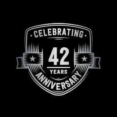 42 years anniversary celebration shield design template. Vector and illustration.