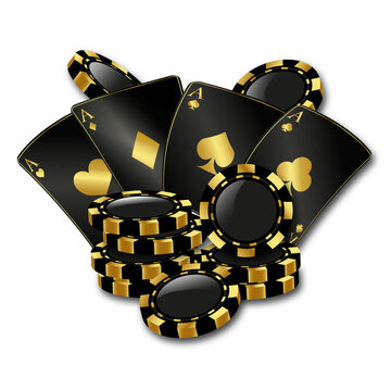 Golden poker cards and chips