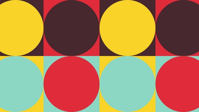 Animated tiles in geometric pattern in vintage color palette. Minimal motion graphic seamless loop animation in retro flat style