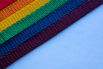 LGBT rainbow ribbon on a white background.Rainbow background. Space for your text.