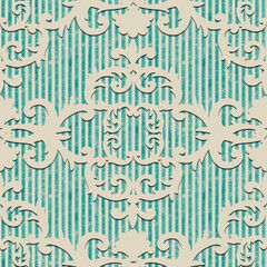 Seamless baroque style damask ornamental pattern. Paper cut art craft beige texture