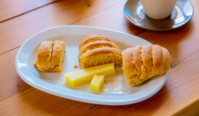 Traditional Crete breakfast, bread, cheese